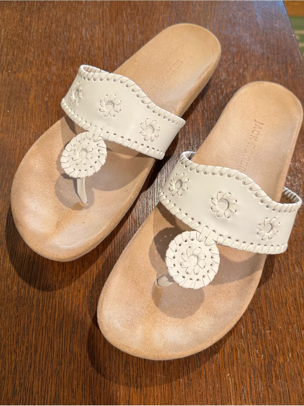 Jack Rogers White Leather Thong Sandals - Women's Slide